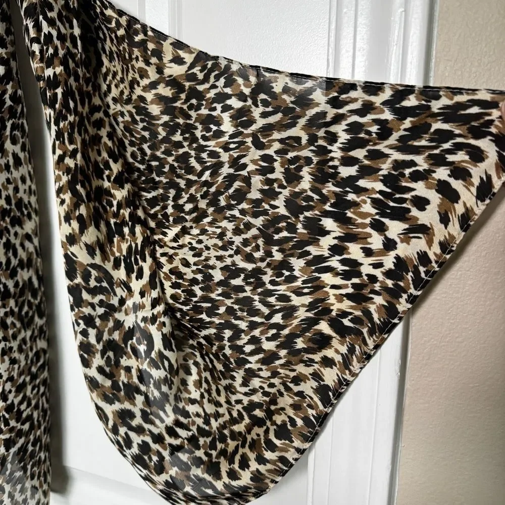 Leopard Print Lightweight Scarf Animal Print Boho Silky Satin